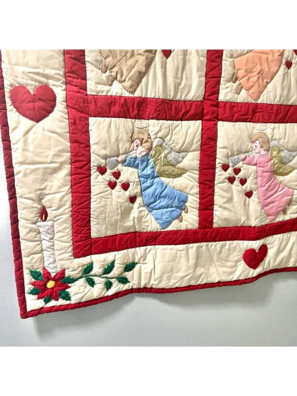 Vintage Handmade Multicolored Angel Quilted Tapestry Hanging Wall Decor